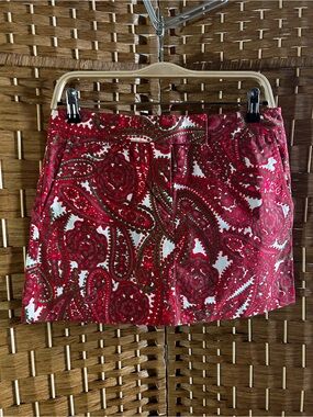 J.Crew Paisley Print Mini Skirt Size 4 Pink Red White Cotton Stretch